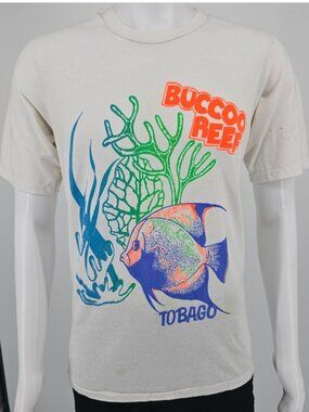 Vintage 1980s Tiger Buccoo Reef Tobago Single Stitch Souvenir T-Shirt (M) *Flaws